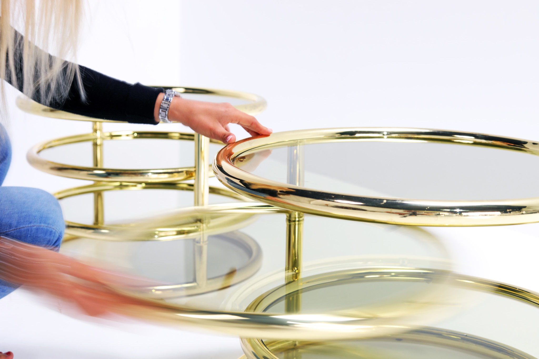 Gilded coffee tables designed by Milo Baughman for MOREX ITALY, 1979