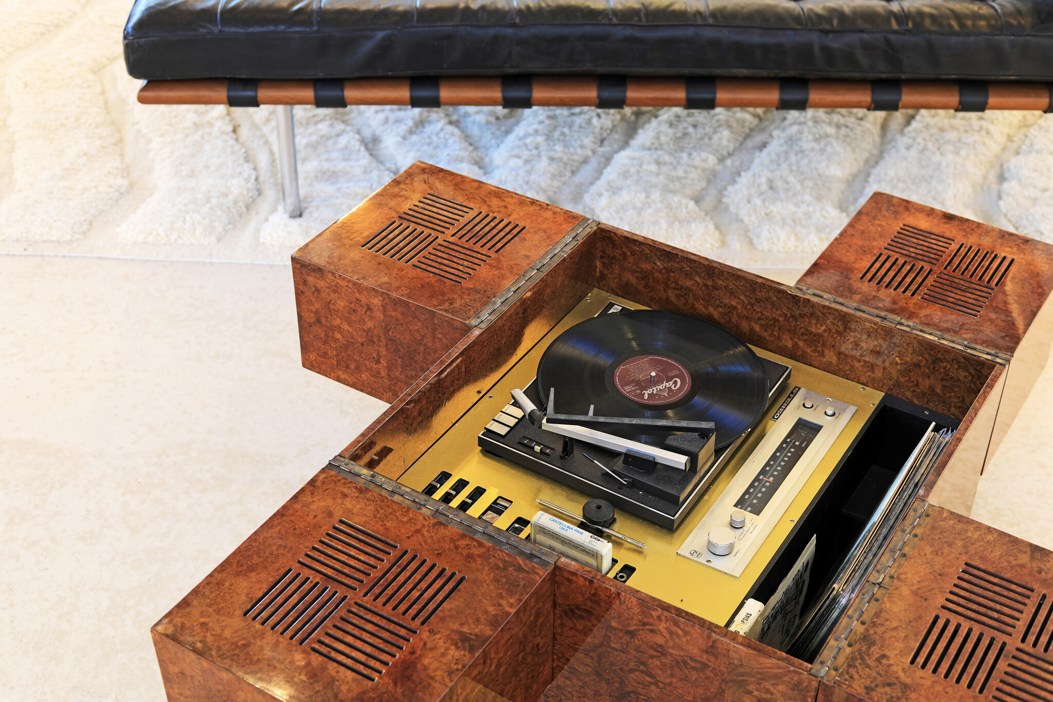 Rare Italian stereo box in burl wood, 1970's