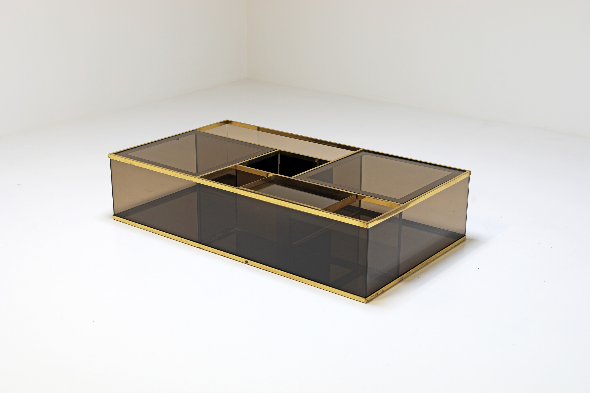 Coffee table in brass with smoked glass, Italy 1970's