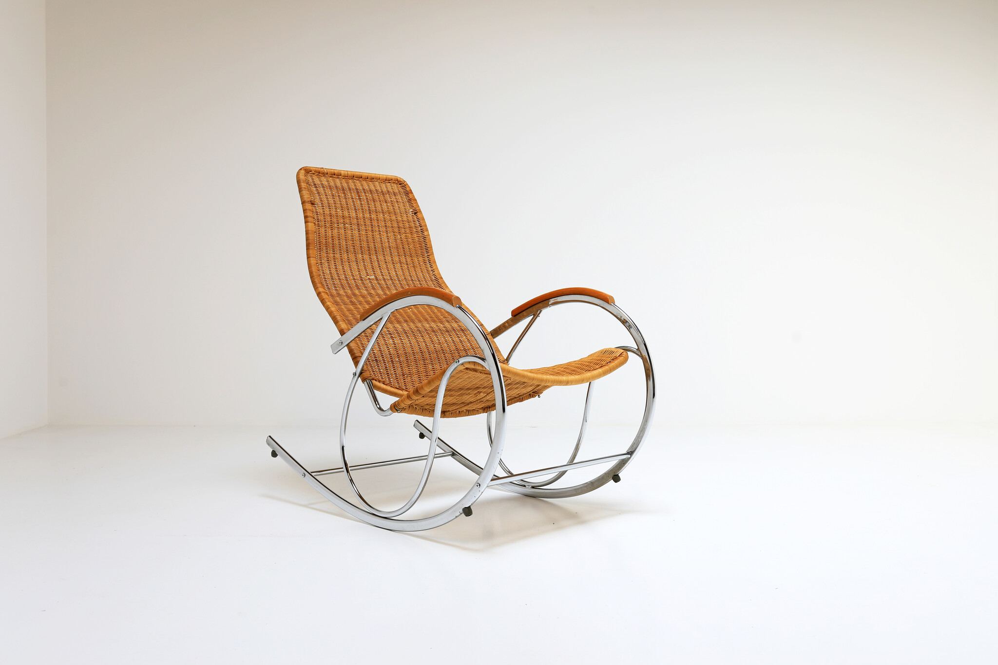Vintage rieten schommelstoel, 1970's