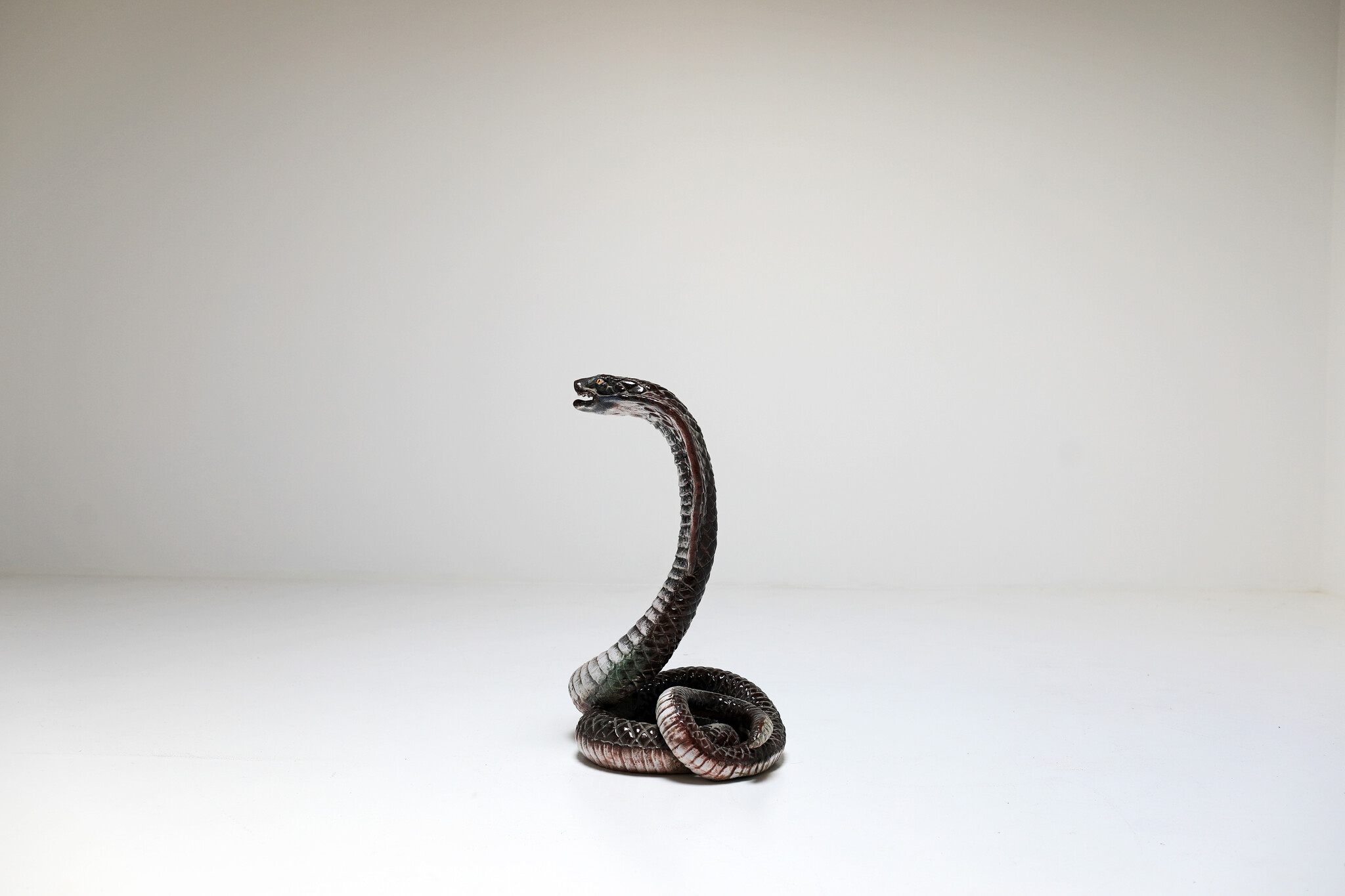Italian ceramic Majolica Cobra snake, 1970's