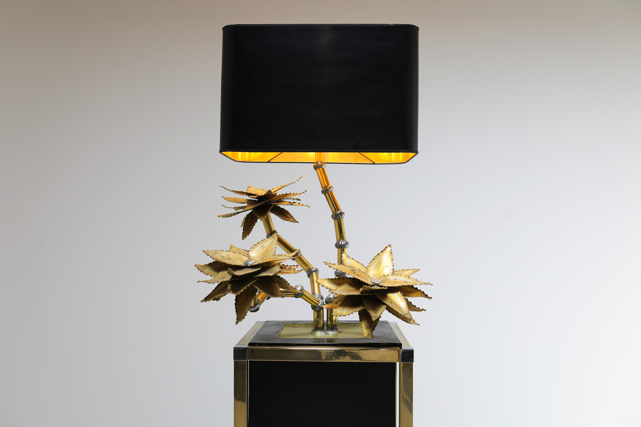 Rare Maison Jansen brass flower lamp, 1970s