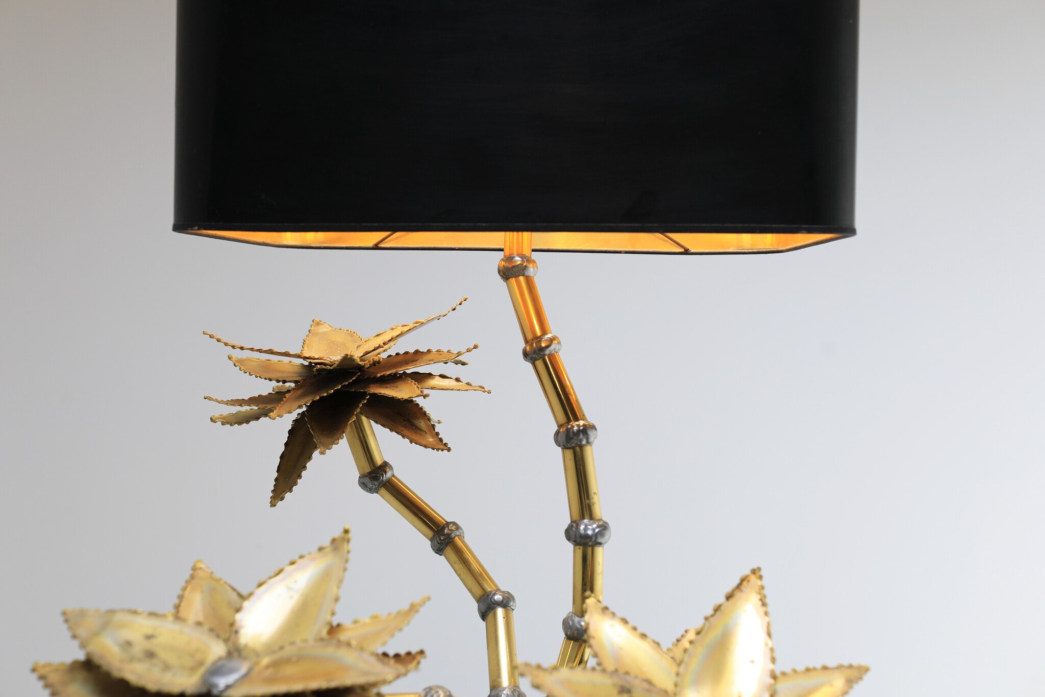 Rare Maison Jansen brass flower lamp, 1970s