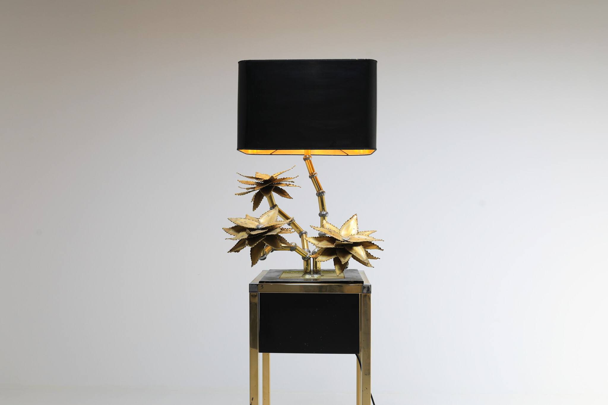 Rare Maison Jansen brass flower lamp, 1970s