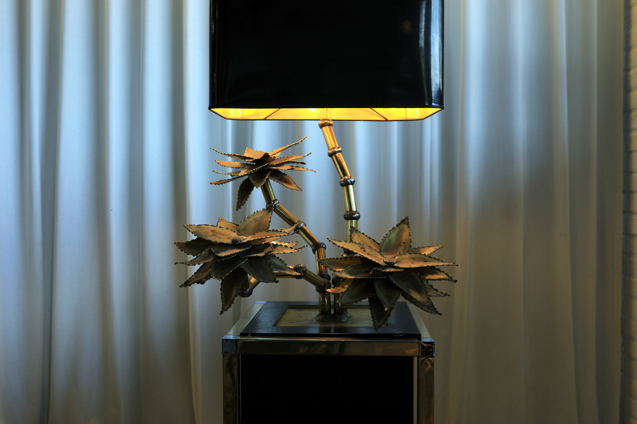 Rare Maison Jansen brass flower lamp, 1970s