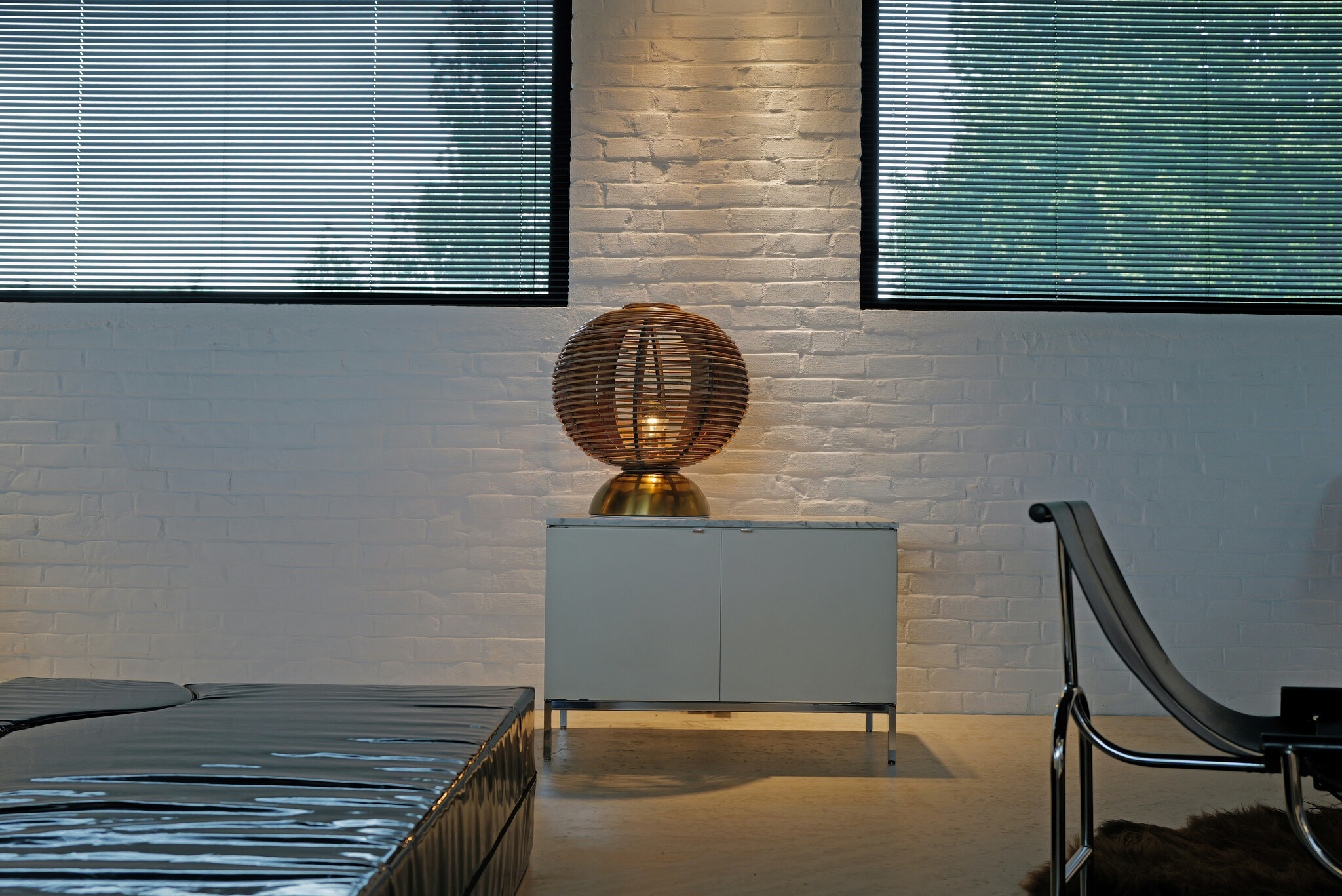 Lampe globe vintage en bambou, années 1970