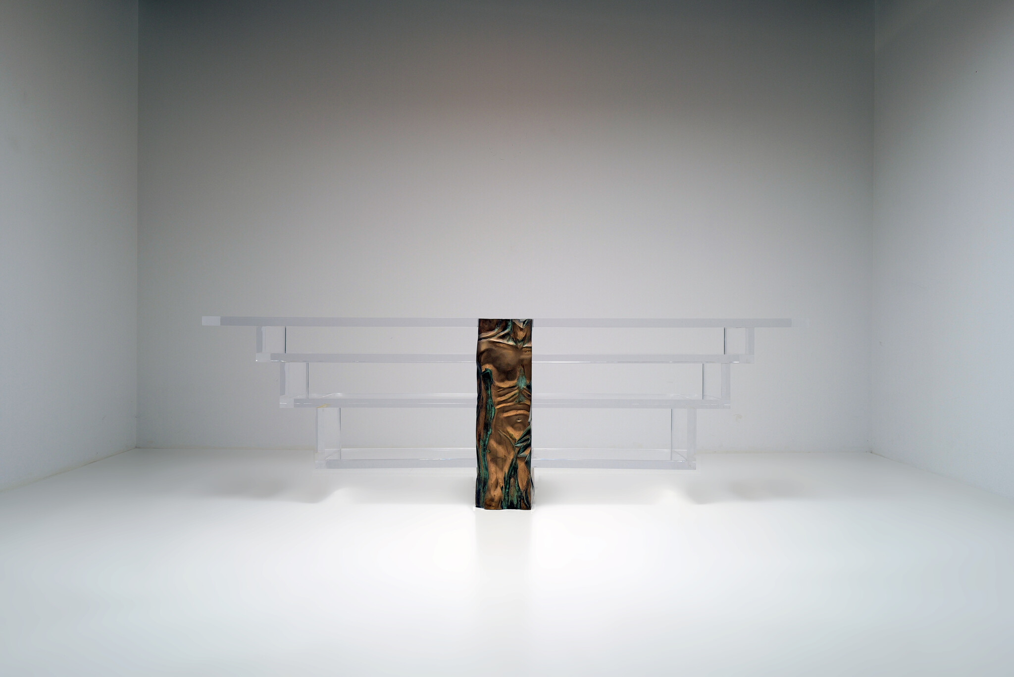 Plexiglass console with bronze male torso by Massimo Papiri for Tamanti, 1970's