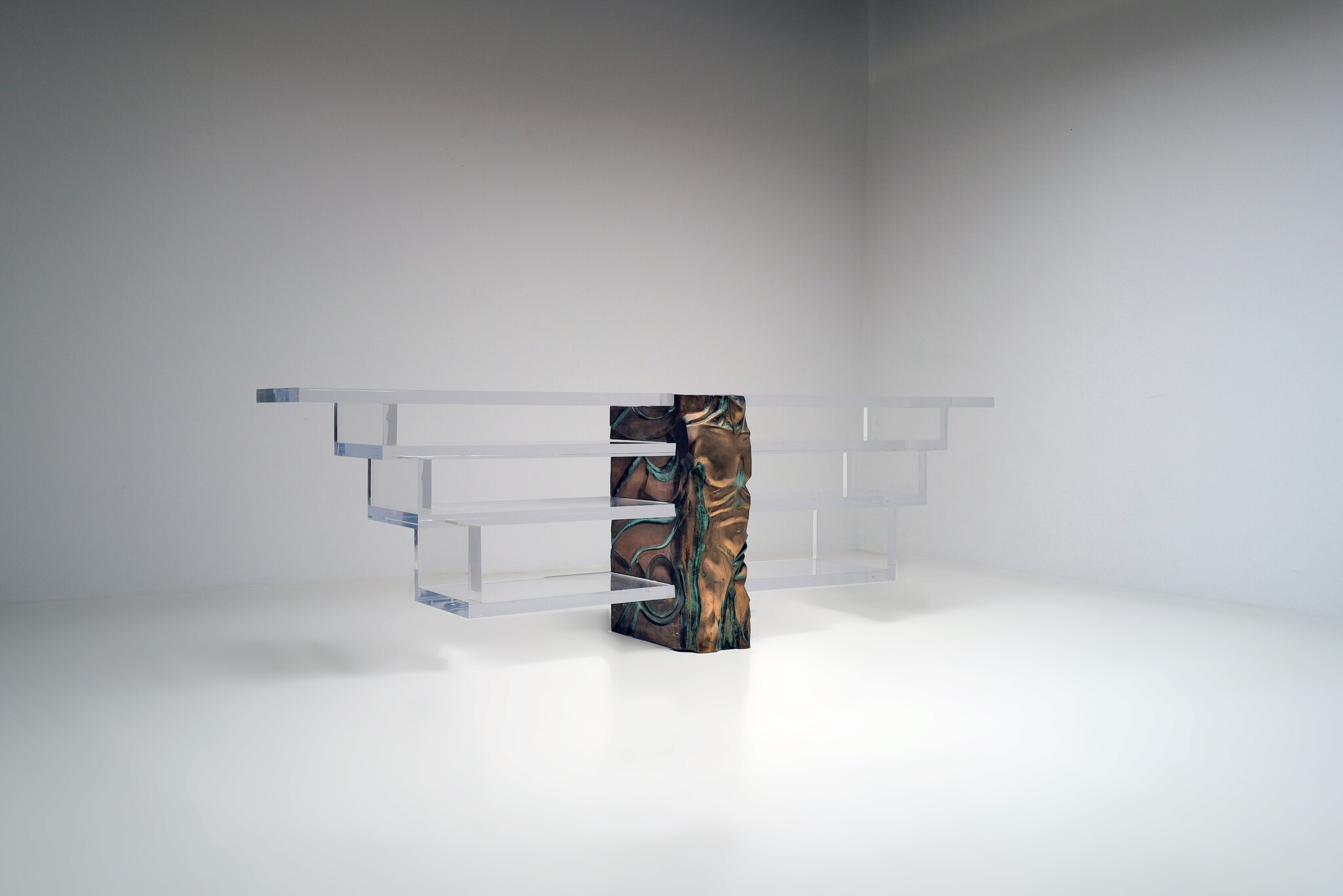 Plexiglass console with bronze male torso by Massimo Papiri for Tamanti, 1970's