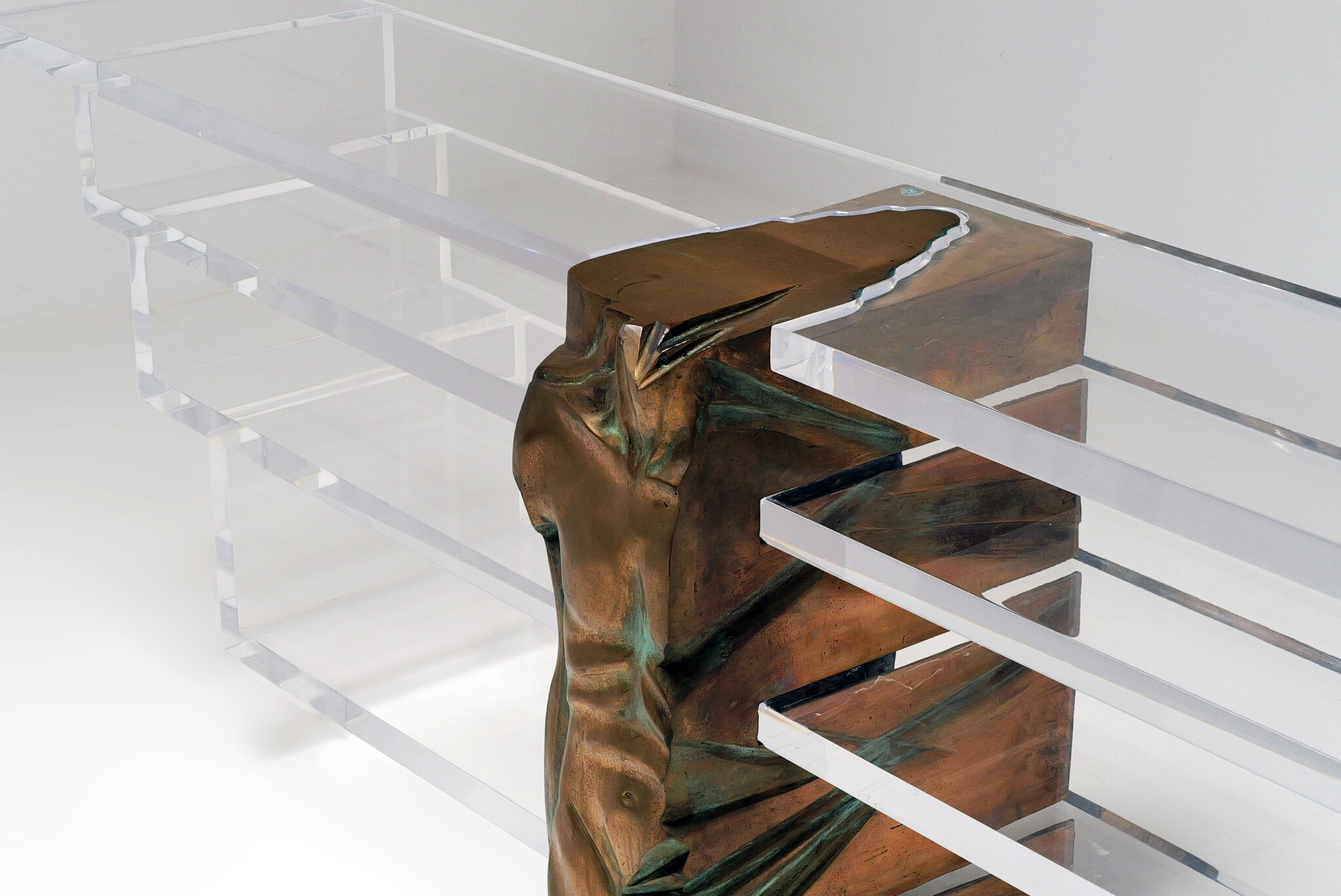 Plexiglass console with bronze male torso by Massimo Papiri for Tamanti, 1970's