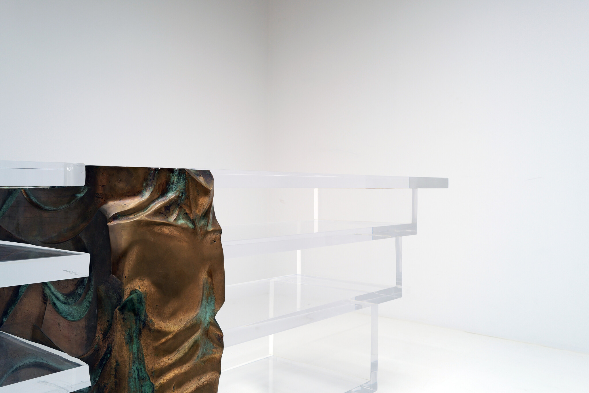 Plexiglass console with bronze male torso by Massimo Papiri for Tamanti, 1970's