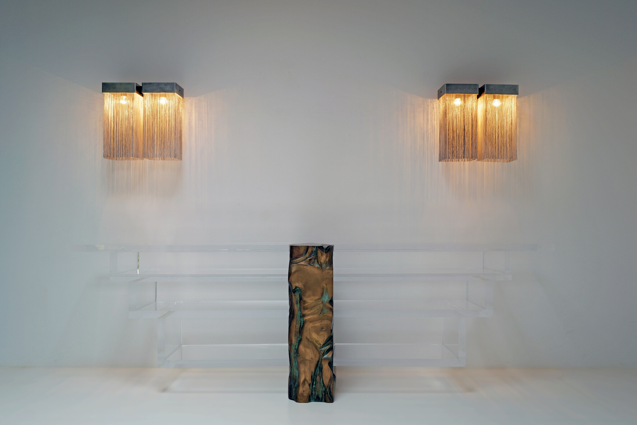 Plexiglass console with bronze male torso by Massimo Papiri for Tamanti, 1970's