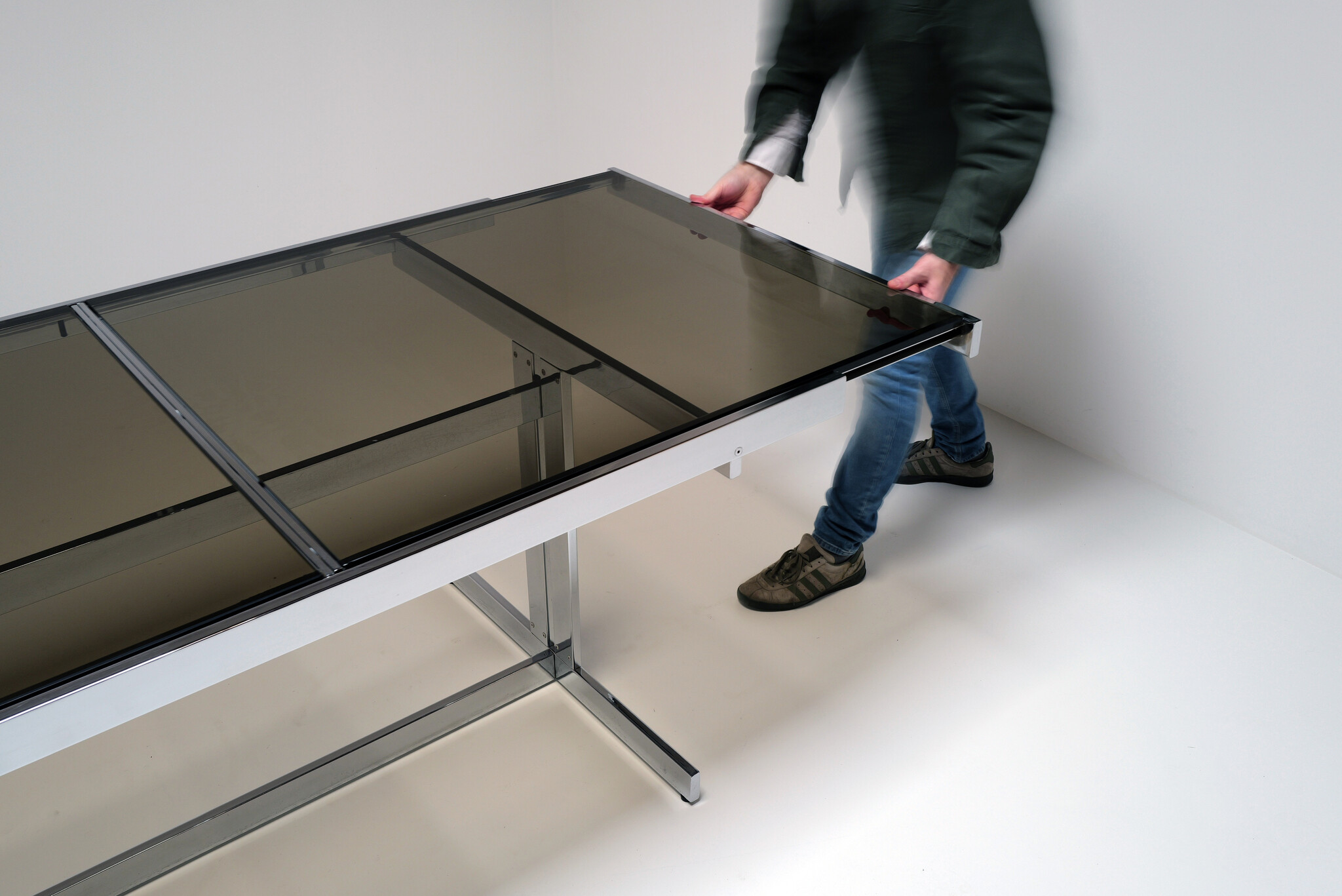 Brutalist chromen eettafel voor Sigma, België, 1967