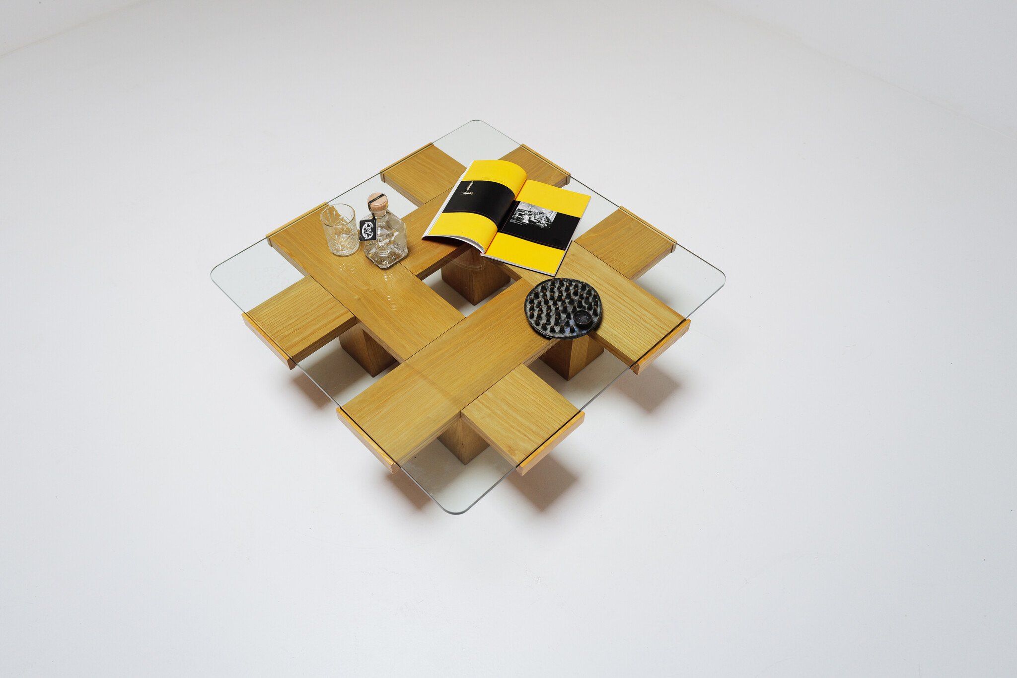 Mid-Century Modern salontafel met grid motief, toegeschreven aan Marco Zanuso, 1960s