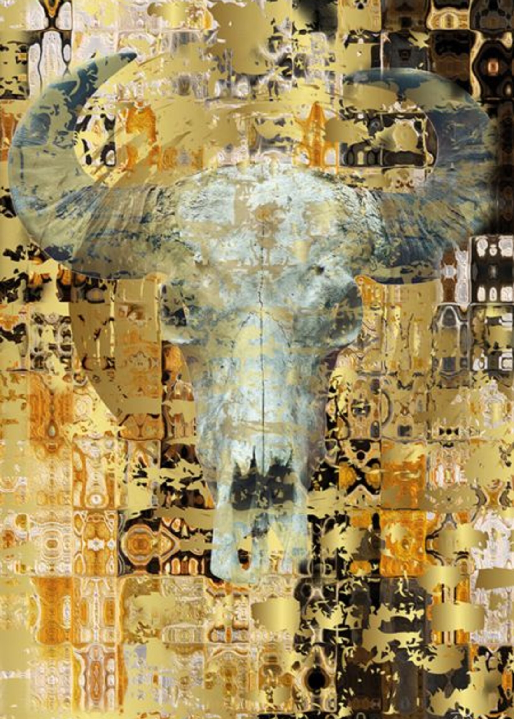 Digitalart wanddecoratie "Golden skull"