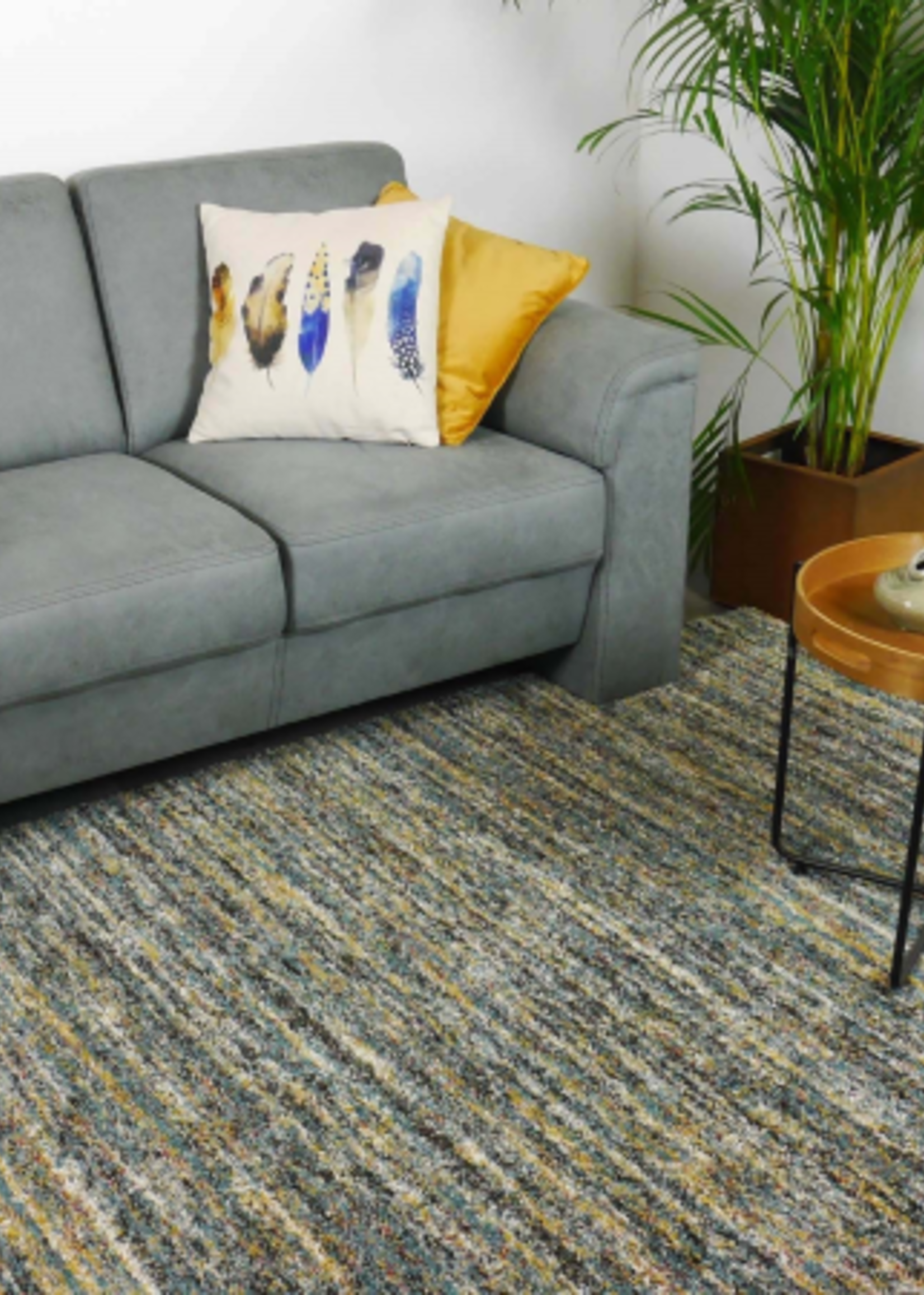 vloerkleed  rond Manchester  Blauw-geel