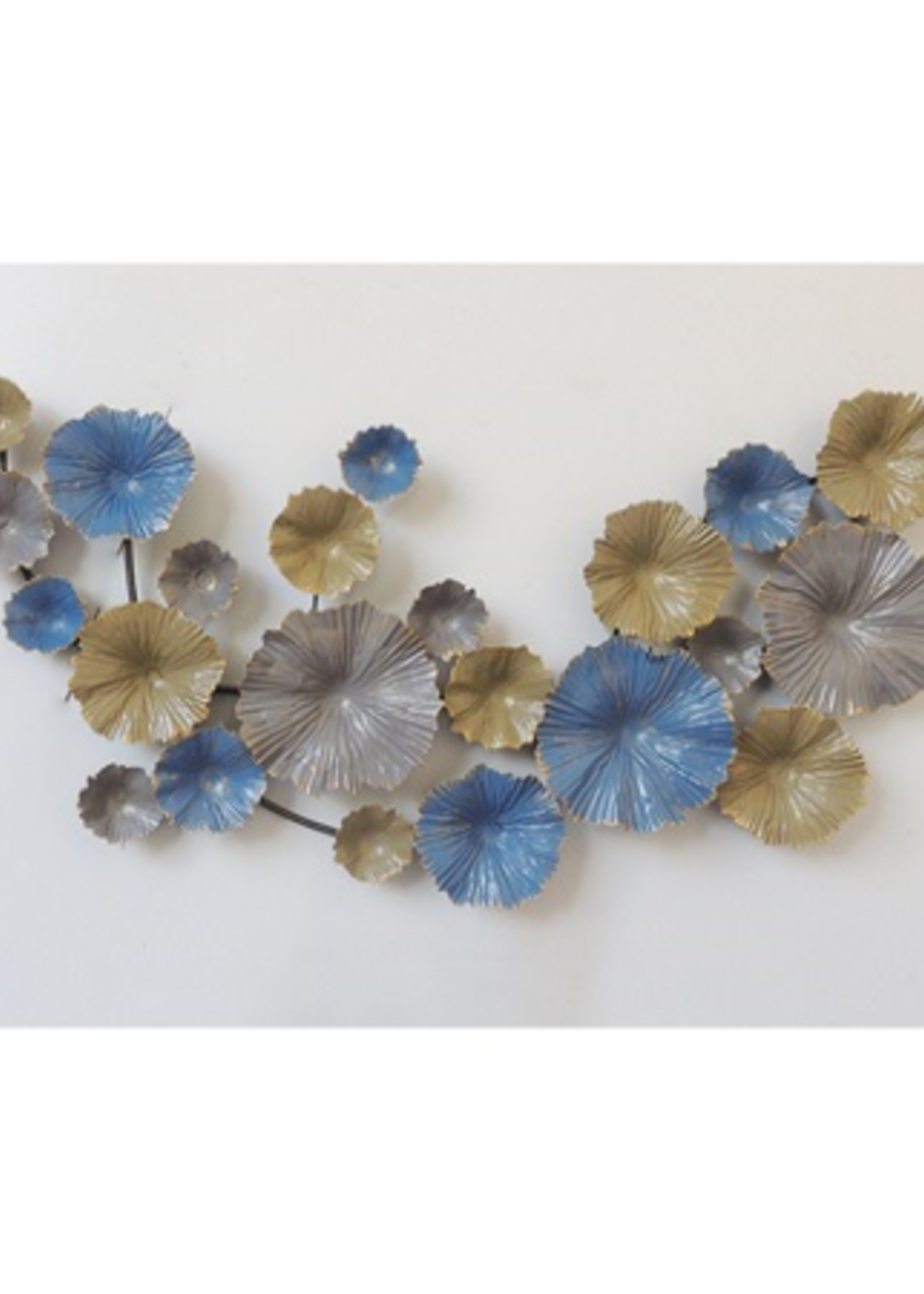 Metalen wanddecoratie Cirkels blauw/zilver/goud mat