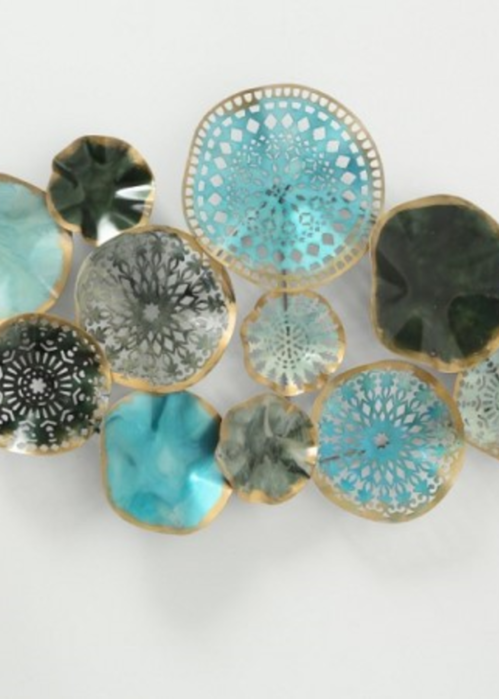 Metalen wanddecoratie cirkels zeegroen