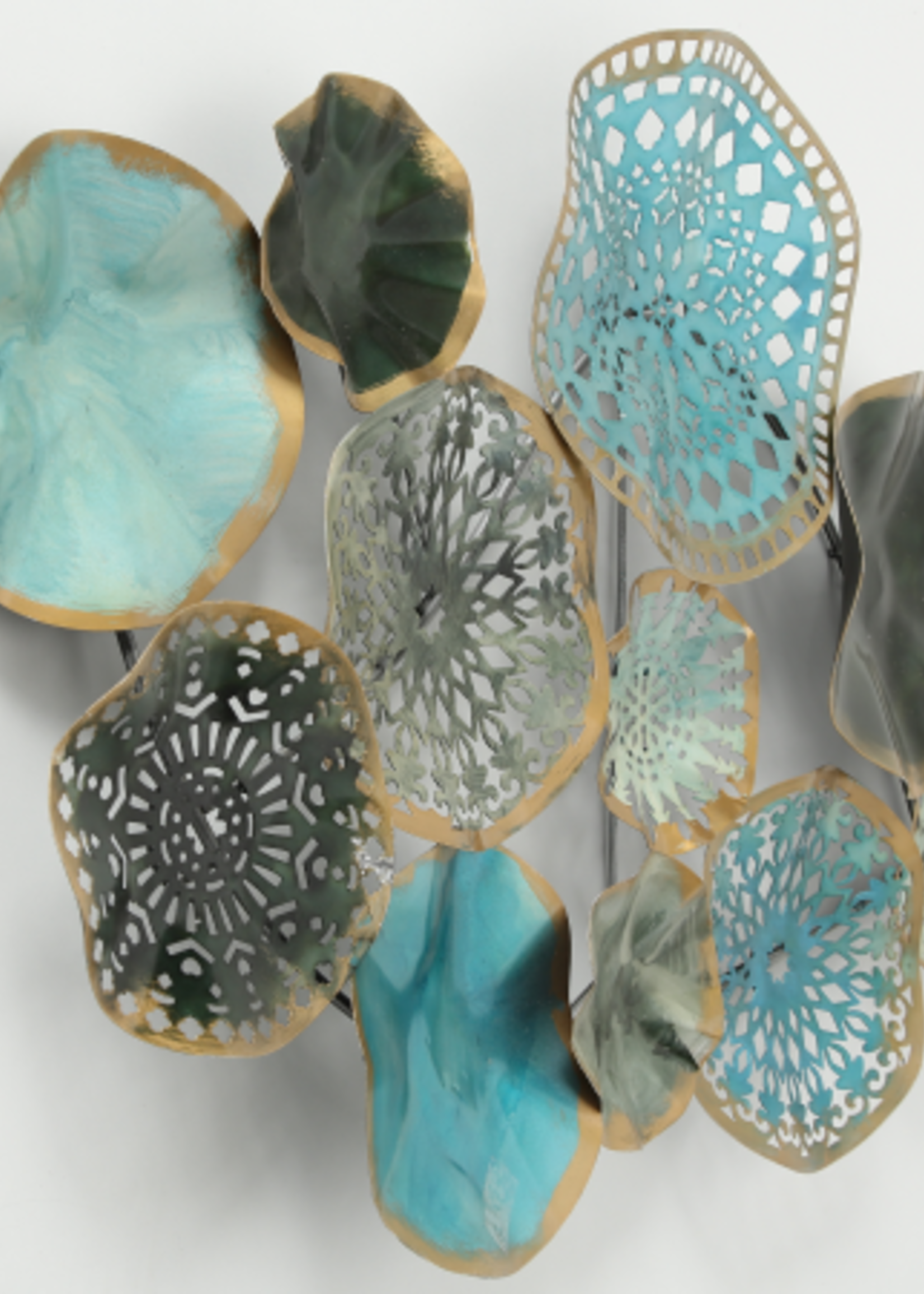 Metalen wanddecoratie cirkels zeegroen