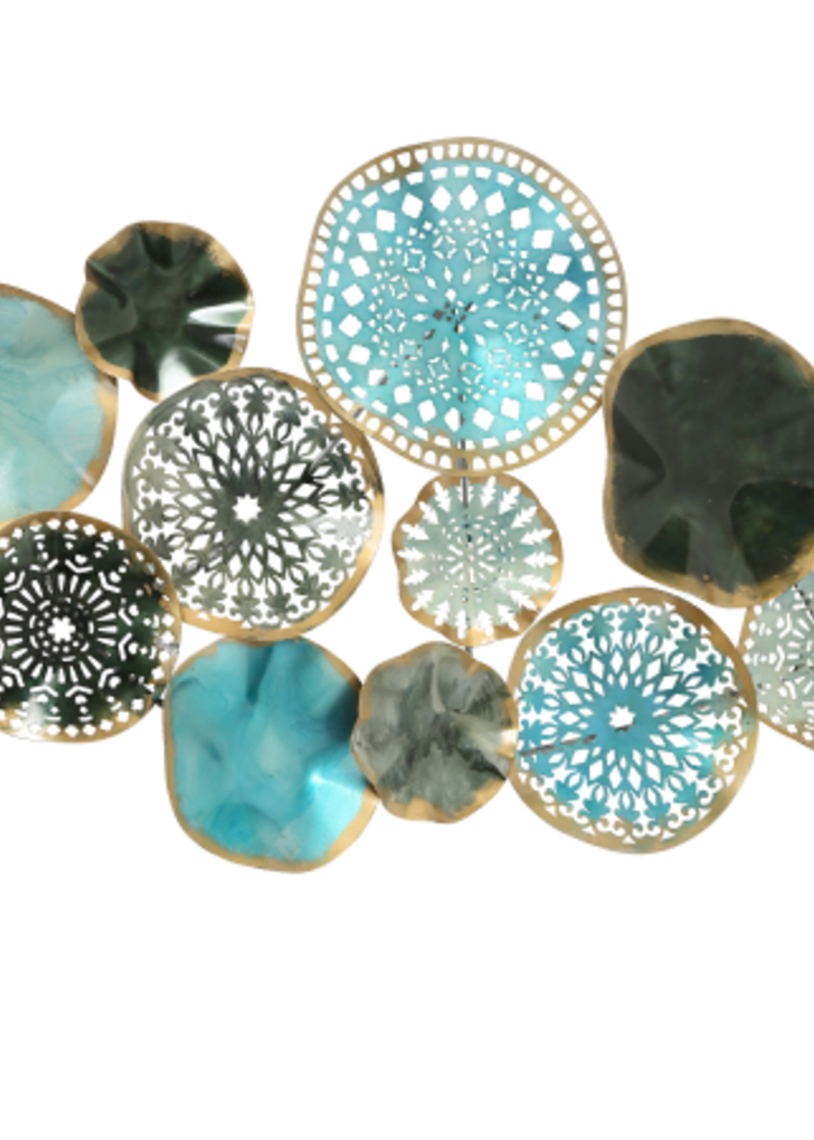 Metalen wanddecoratie cirkels zeegroen