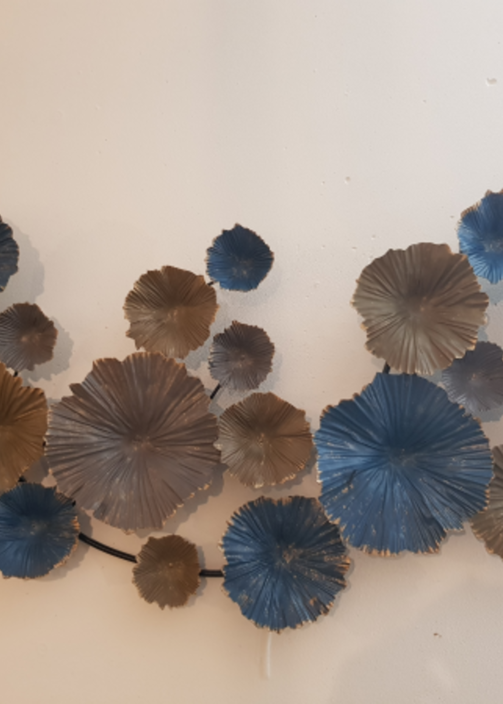 Metalen wanddecoratie Cirkels blauw/zilver/goud mat