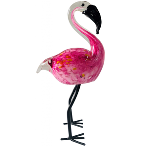 Glasdecoratie glassculptuur Flamingo op metalen poot