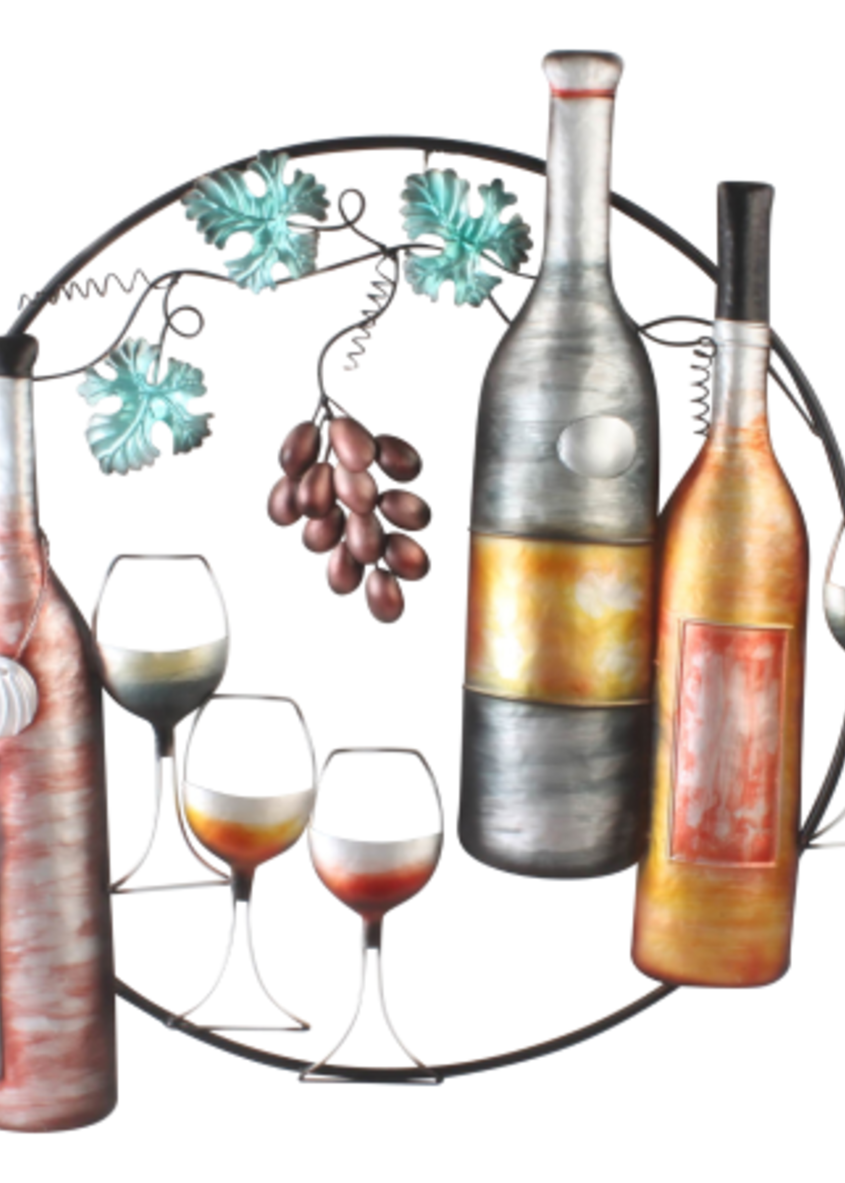 Metalen wanddecoratie Wijnflessen rond