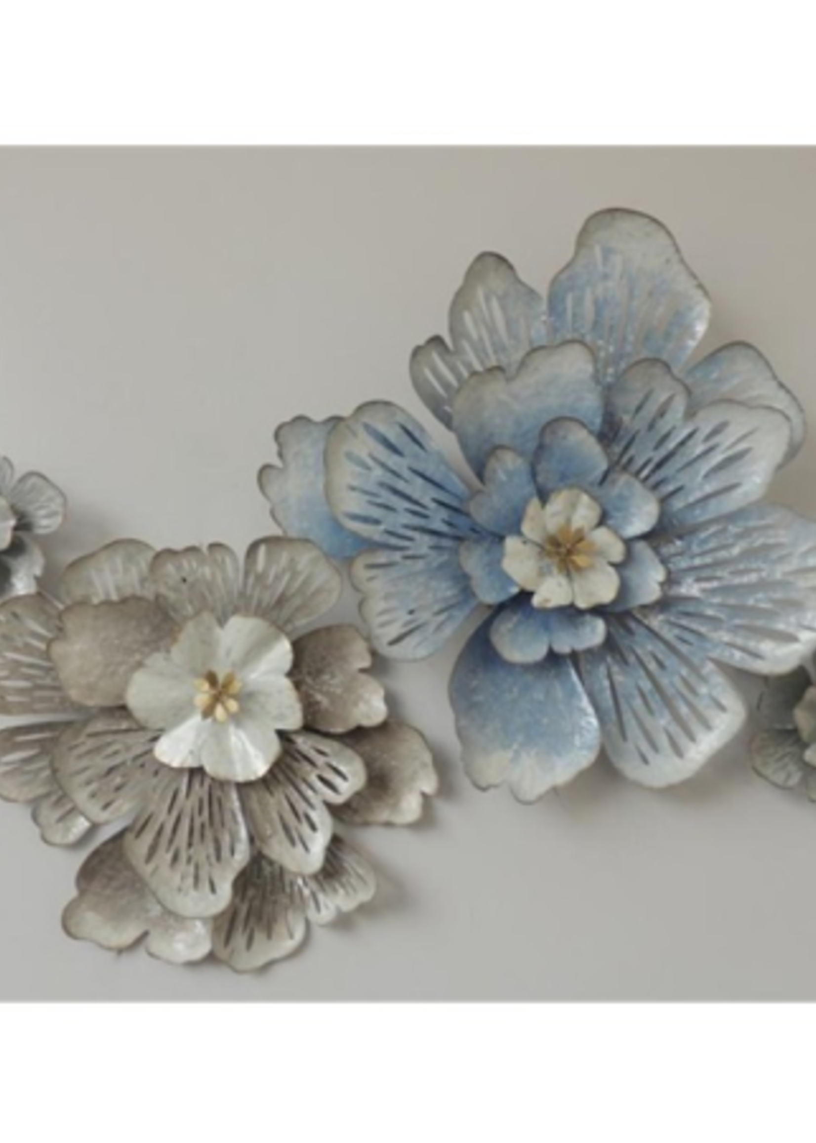 3d wanddecoratie metalen Bloemen blauw