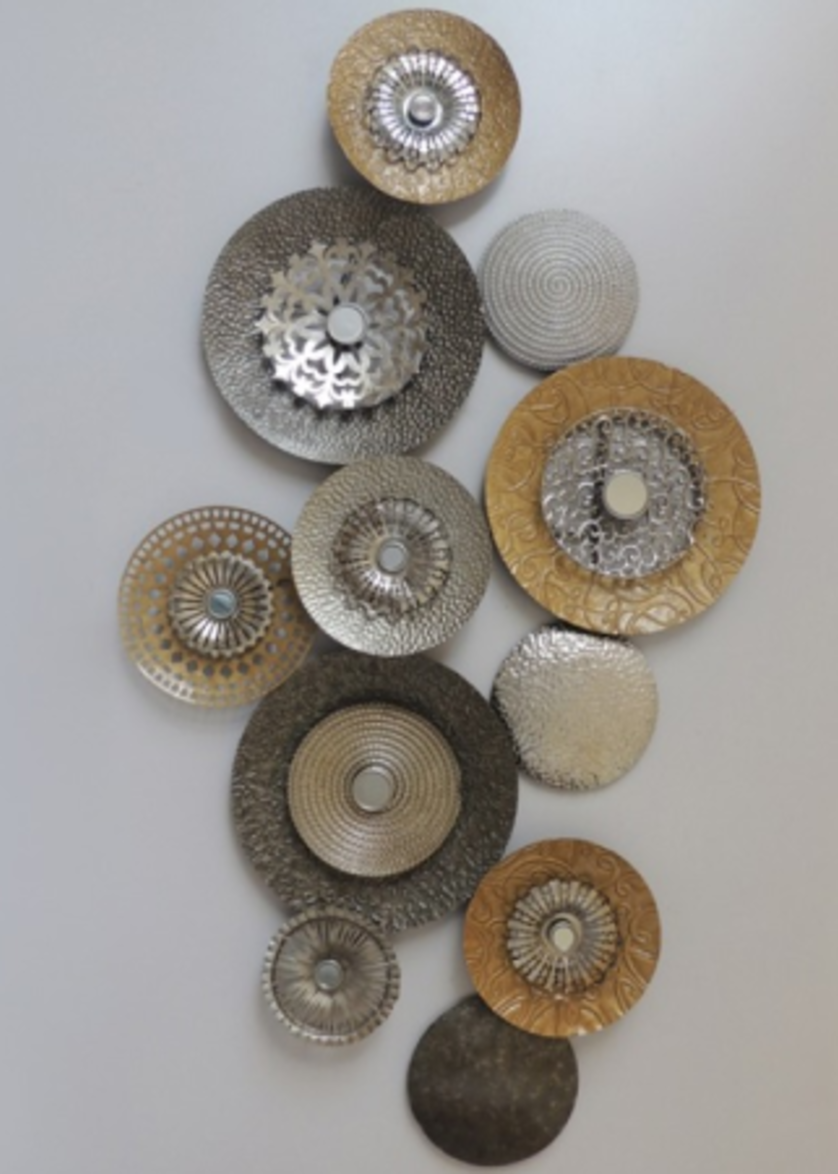 Wanddecoratie metalen cirkels grijs en brons