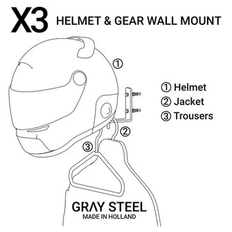 Gray Steel X3 Helmet & Gear Wall Mount