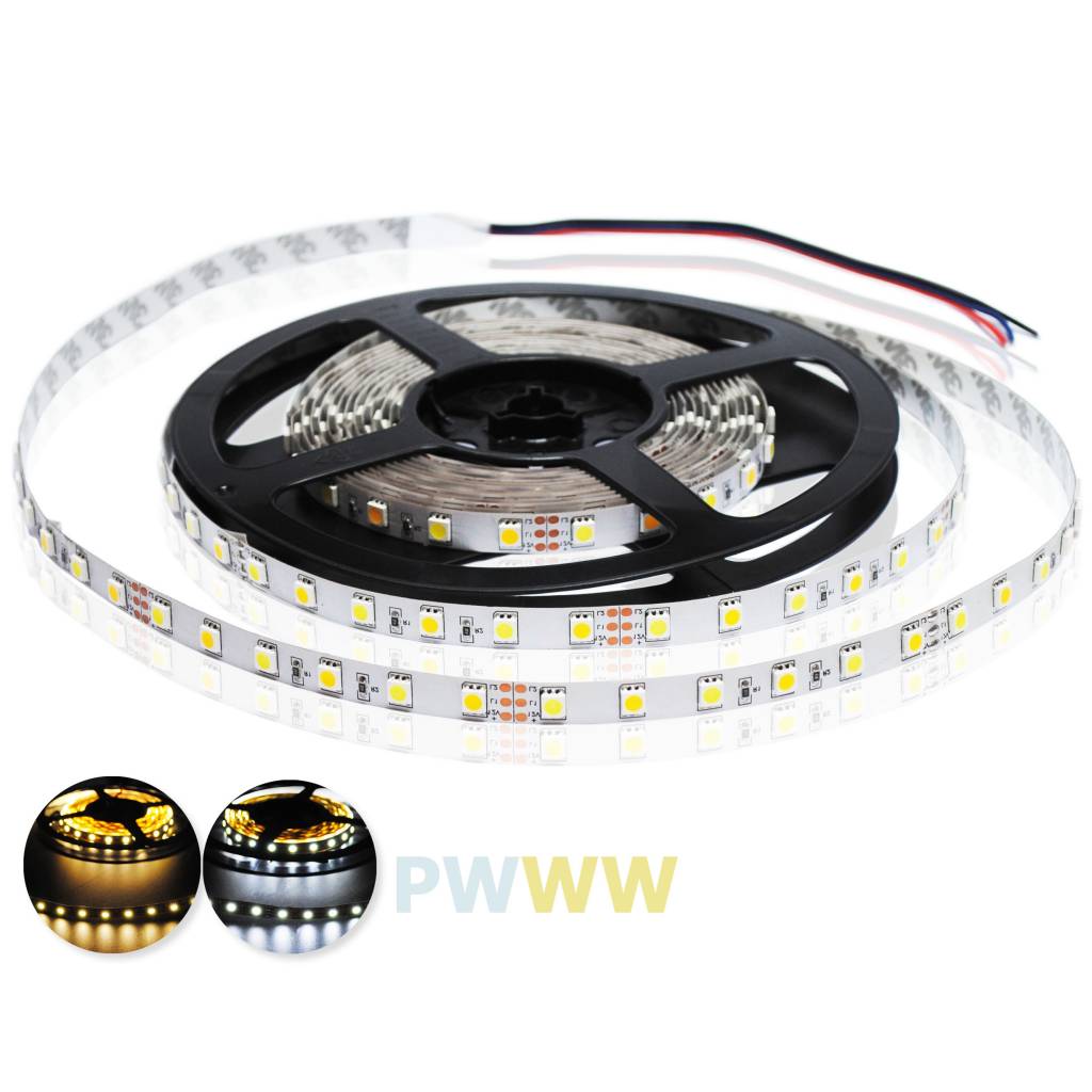 Ruban LED ultra étroit 5mm 2835 192 LED/m Blanc chaud ~ blanc réglable - par 50cm