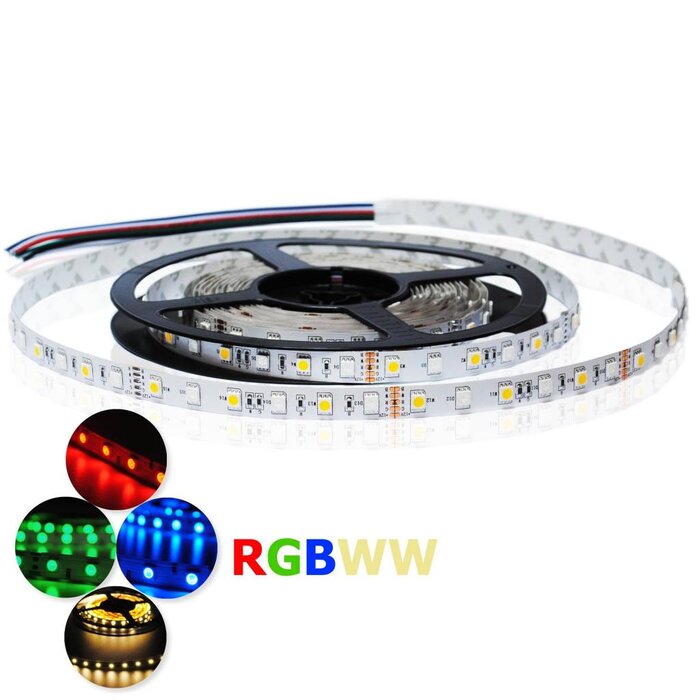Striscia Luminosa a LED 60 LEDs/m RGBWW Singulo Chip - per 50cm - Tutti Colori e bianco caldo
