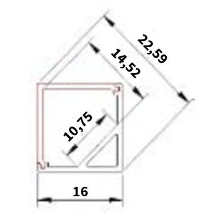 Angular Square aluminium profile 1 Meter - 45 Degrees