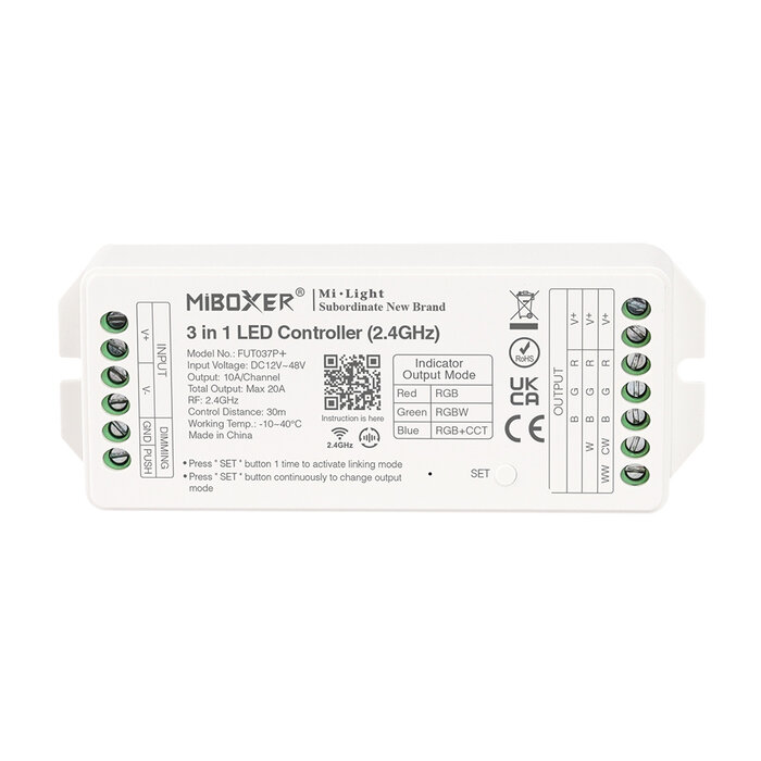 Miboxer Controller LED RGB(W)(CCT) 3 in 1 per telecomando 4 zone 20A 480W