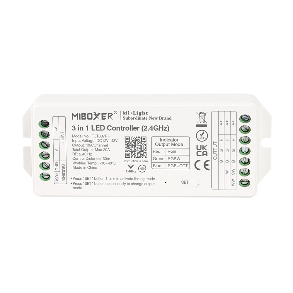 Miboxer Contrôleur LED RGB(W)(CCT)  3-en-1 pour télécommande 4 zones 20A 480W