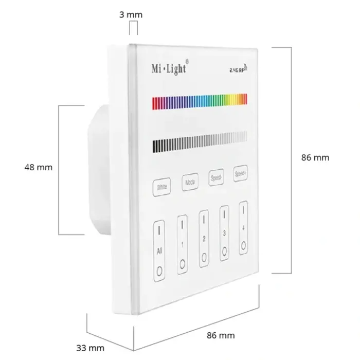 Miboxer Contrôleur mural sans fil Miboxer T3 RGBW 4 zones