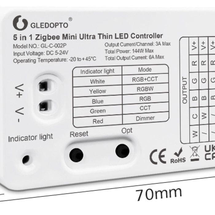 Gledopto Zigbee 5 in 1 LED Strip Mini Controller GL-C-002P 6A - Ultra klein formaat