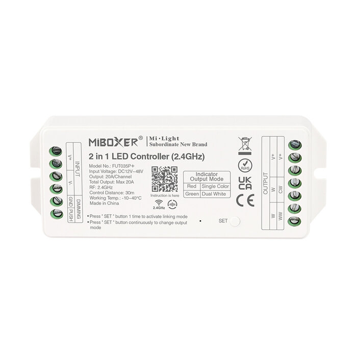 Miboxer Controller LED RF 2,4 GHz - 2 in 1 - Monocolore + CCT - Max. 20A - FUT035P+