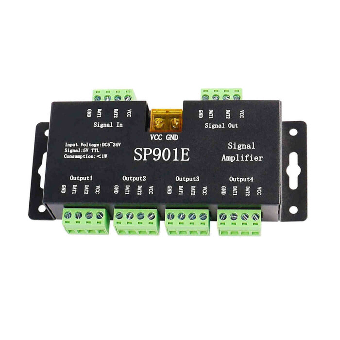 Amplificador de señal SPI SP901E para Tiras LED Direccionables, 4 Canales DC5-24V