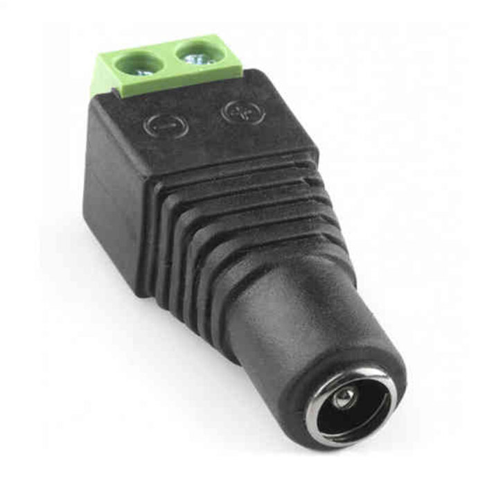 Conector hembra DC 5,5 mm con terminales para cable de 2 hilos