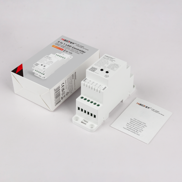 Miboxer TZ5 DIN rail Zigbee 3.0 LED controller 5-in-1 (RGB, RGBW, RGB+CCT, CCT, single color) 12–48V – compatible with Tuya, Alexa & Google