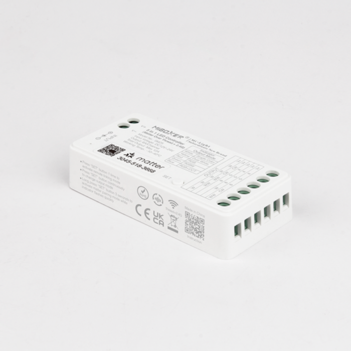 Miboxer Controller LED Matter SMZ5 5 in 1 per strisce LED (RGB, RGBW, RGB+CCT, CCT, monocromatico) 12–48V – compatibile con ecosistemi Matter