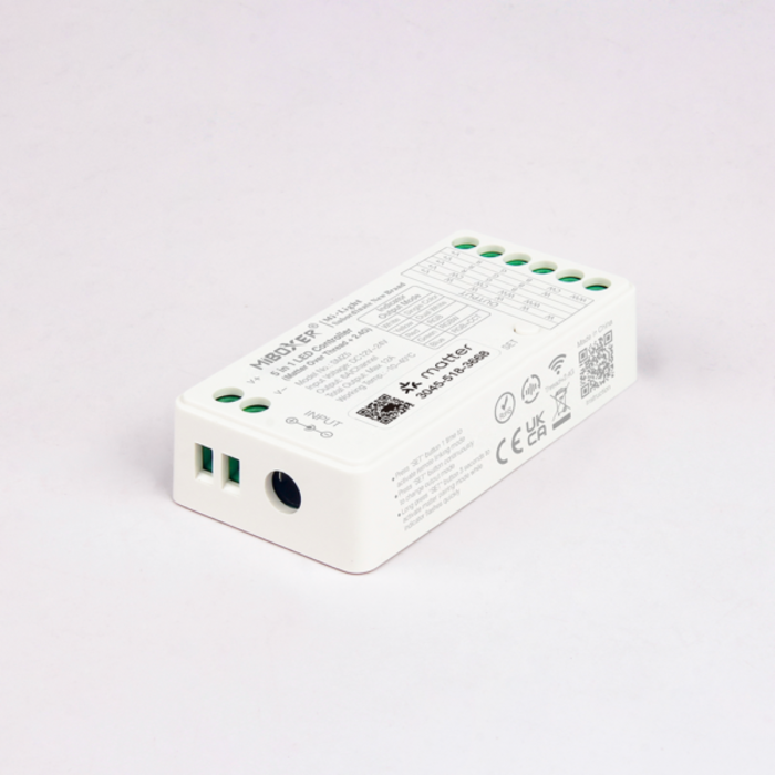 Miboxer Controller LED Matter SMZ5 5 in 1 per strisce LED (RGB, RGBW, RGB+CCT, CCT, monocromatico) 12–48V – compatibile con ecosistemi Matter
