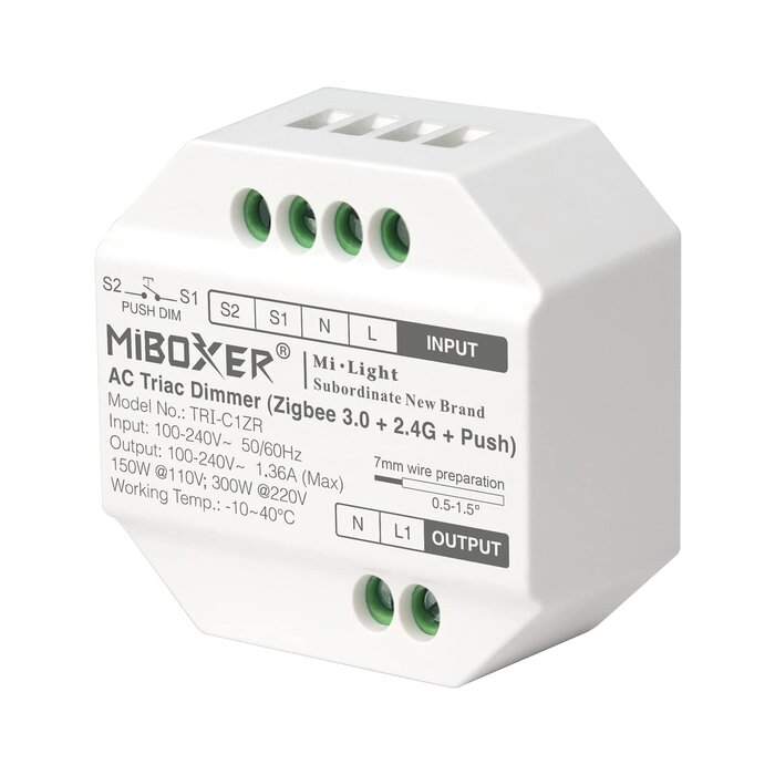 Miboxer TRI-C1ZR AC Triac LED Dimmer Zigbee RF (Remote Control) and Push Button Compatible