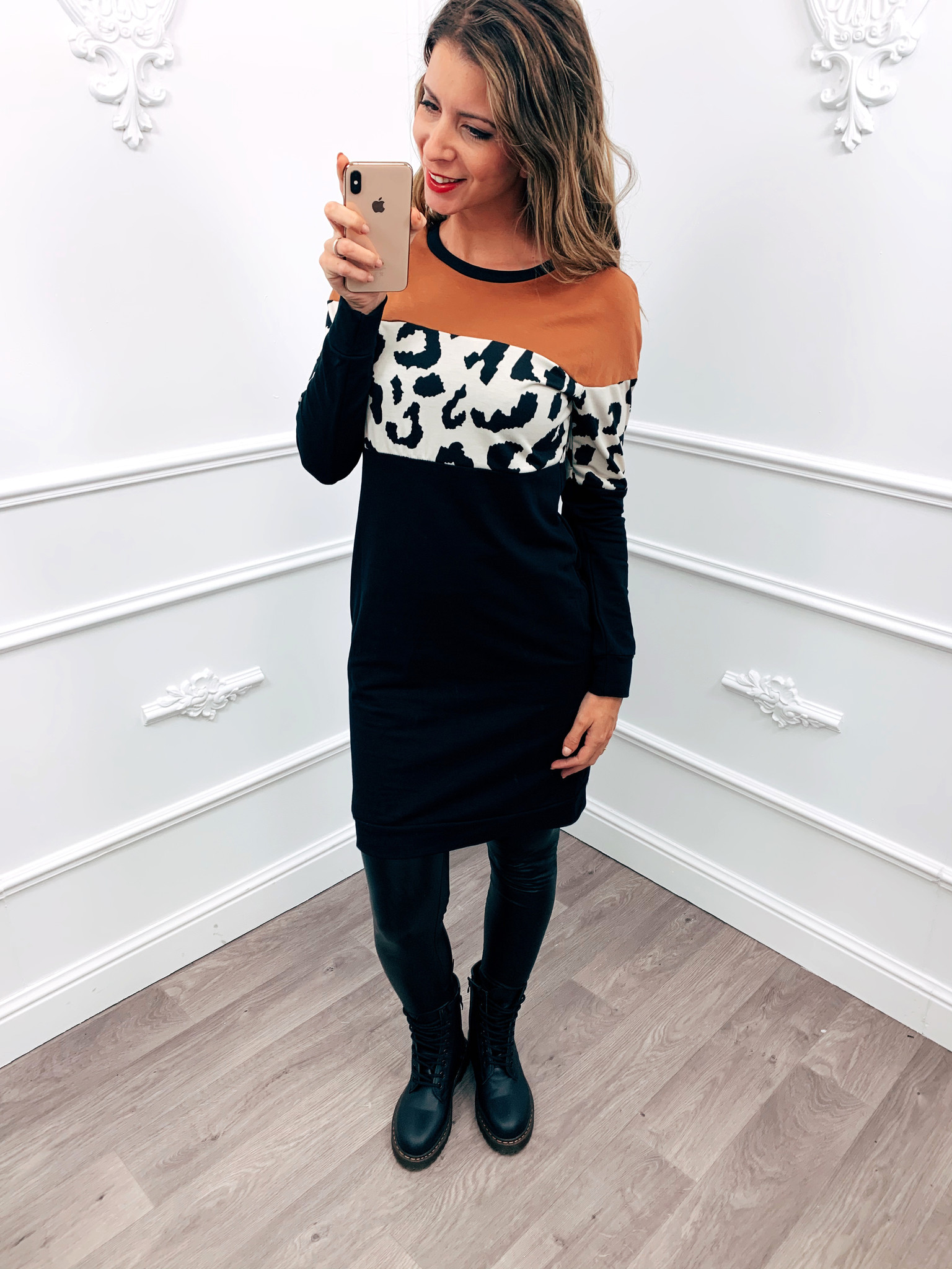 Sweater Dress Panter Streep Camel Blush Fashionstore Trui streep panter camel | BoutiQue27