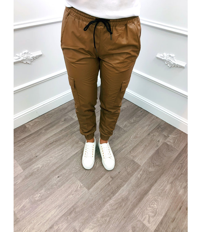 Leather Jogging Broek Bruin - Blush Fashionstore