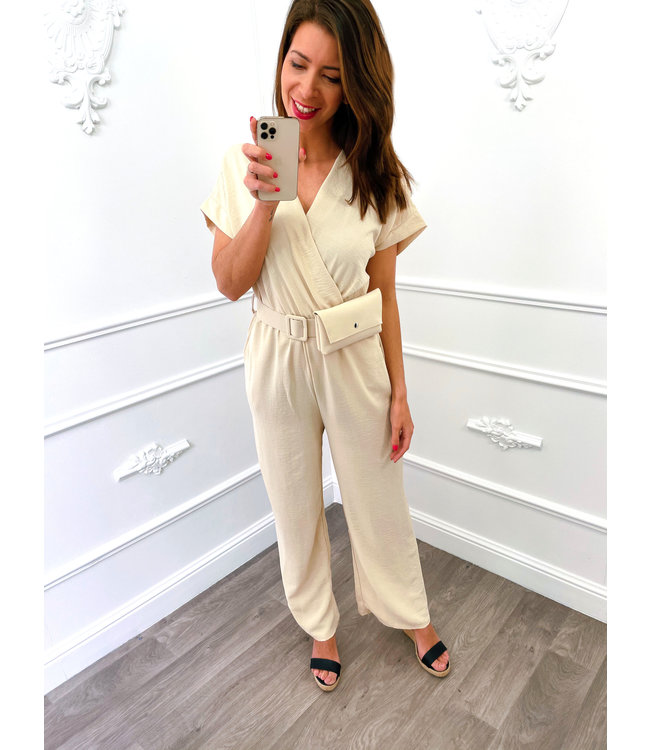 Lucca Ruffle Jumpsuit Beige