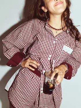 Woody WOODY 62H Meisjes pyjama, bordeaux ruitje
