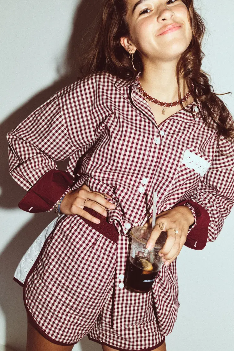 Woody WOODY 62H Meisjes pyjama, bordeaux ruitje