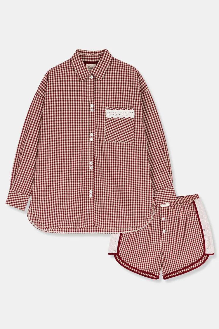 Woody WOODY 62H Meisjes pyjama, bordeaux ruitje