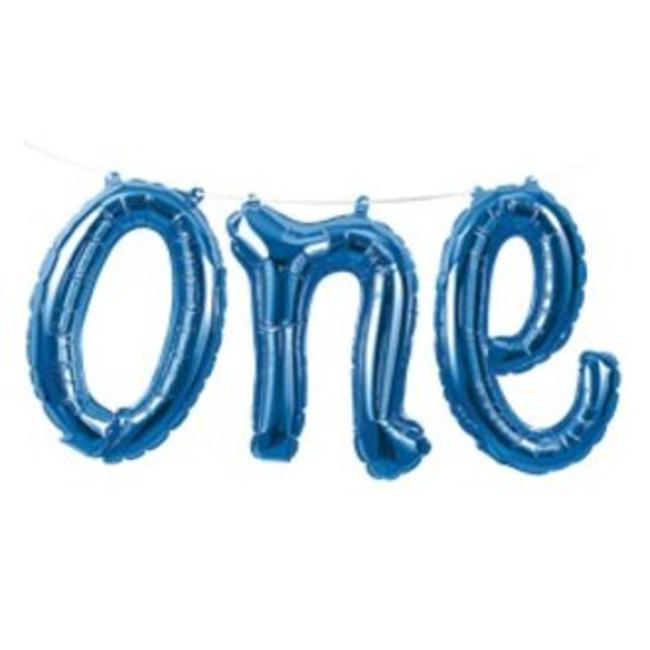 ONE blauwe tekst ballon 150 cm